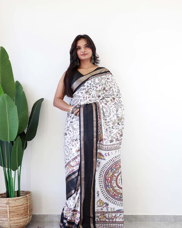 White_Colour_1-Minute_Ready_To_Wear_Soft_Cotton_Silk_Saree_With_Blouse_Piece