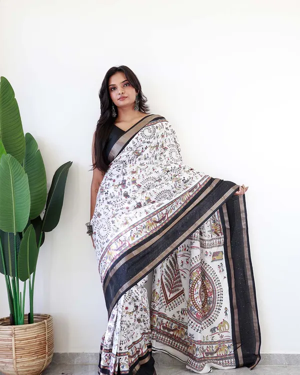 White_Colour_1-Minute_Ready_To_Wear_Soft_Cotton_Silk_Saree_With_Blouse_Piece