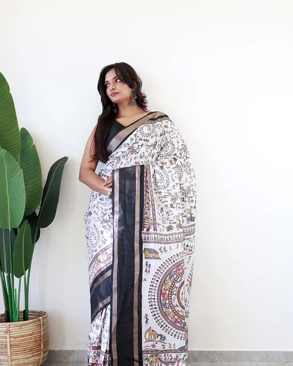 White_Colour_1-Minute_Ready_To_Wear_Soft_Cotton_Silk_Saree_With_Blouse_Piece