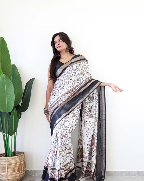 White_Colour_1-Minute_Ready_To_Wear_Soft_Cotton_Silk_Saree_With_Blouse_Piece