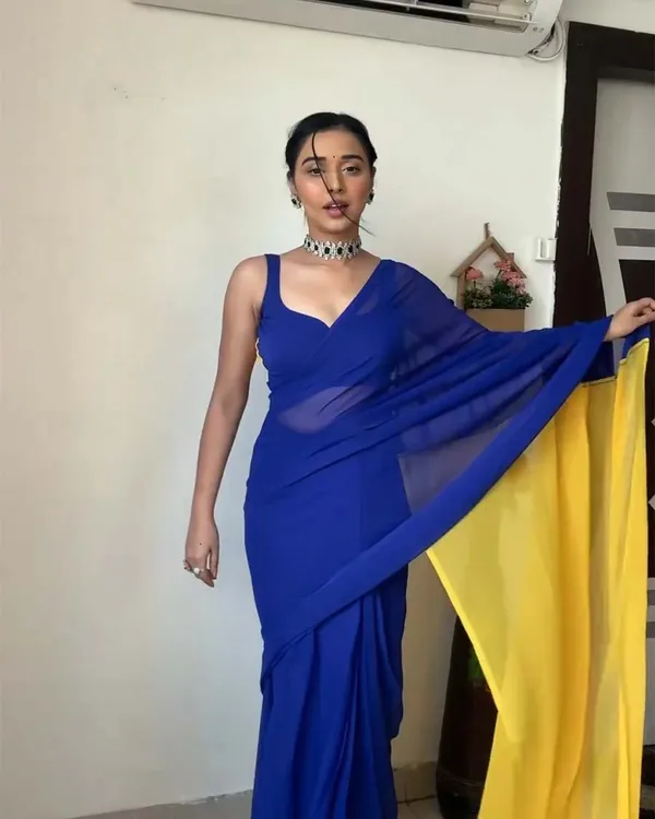 Navy_Blue_And_Yellow_Color_1-Minute_Ready_To_Wear_Georgette_Saree_With_Blouse_Piece