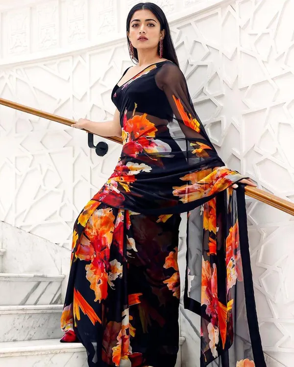 Black_Color_1-Minute_Ready_To_Wear_Georgette_Saree_With_Blouse_Piece