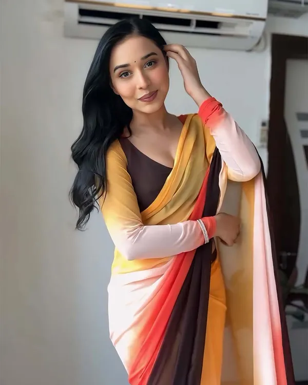 Yellow_&_Black_Color_1-Minute_Ready_To_Wear_Georgette_Saree_With_Blouse_Piece