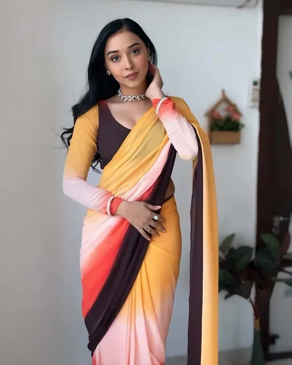 Yellow_&_Black_Color_1-Minute_Ready_To_Wear_Georgette_Saree_With_Blouse_Piece