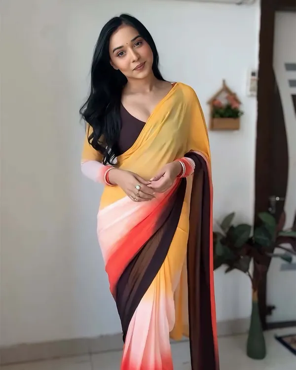 Yellow_&_Black_Color_1-Minute_Ready_To_Wear_Georgette_Saree_With_Blouse_Piece