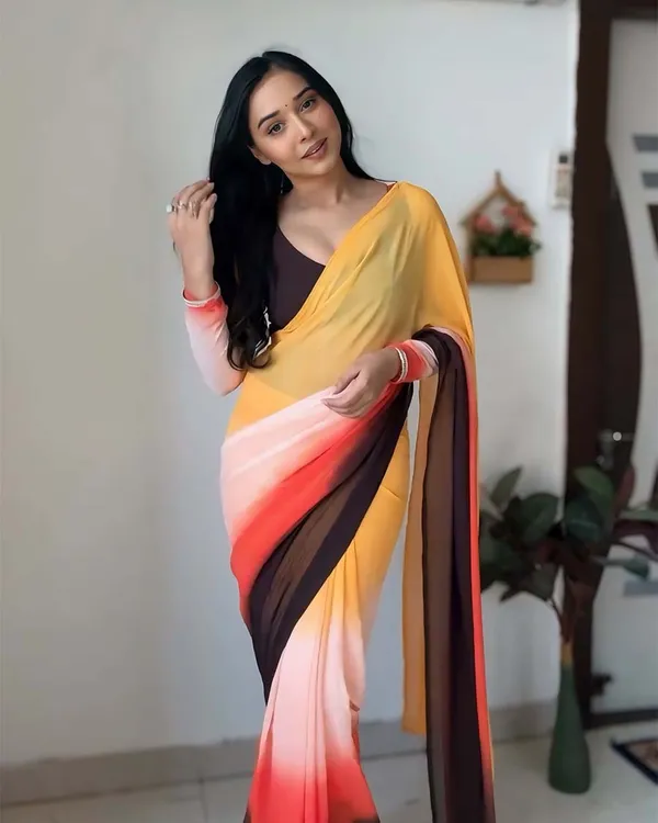 Yellow_&_Black_Color_1-Minute_Ready_To_Wear_Georgette_Saree_With_Blouse_Piece