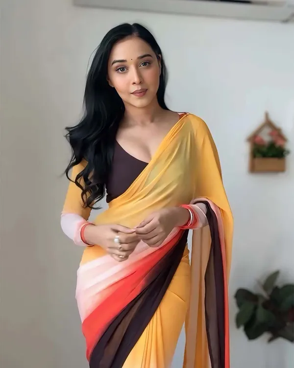 Yellow_&_Black_Color_1-Minute_Ready_To_Wear_Georgette_Saree_With_Blouse_Piece