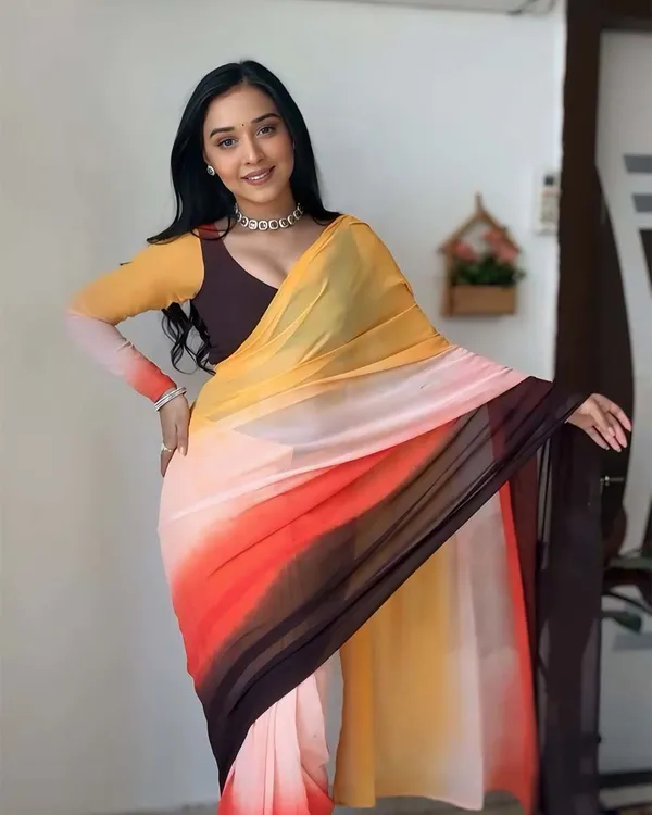 Yellow_&_Black_Color_1-Minute_Ready_To_Wear_Georgette_Saree_With_Blouse_Piece