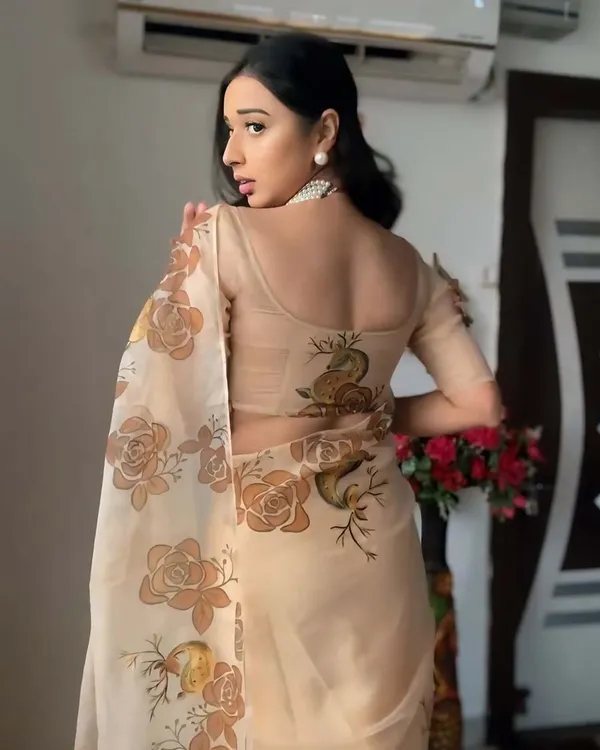 Light_Coffe_Color_1-Minute_Ready_To_Wear_Organza_Saree_With_Blouse_Piece