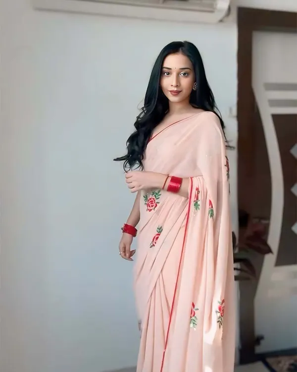 Peach_Color_1-Minute_Ready_To_Wear_Georgette_Saree_With_Blouse_Piece