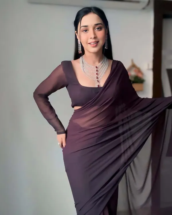 Brown_and_Black_Color_1-Minute_Ready_To_Wear_Georgette_Saree_With_Blouse_Piece