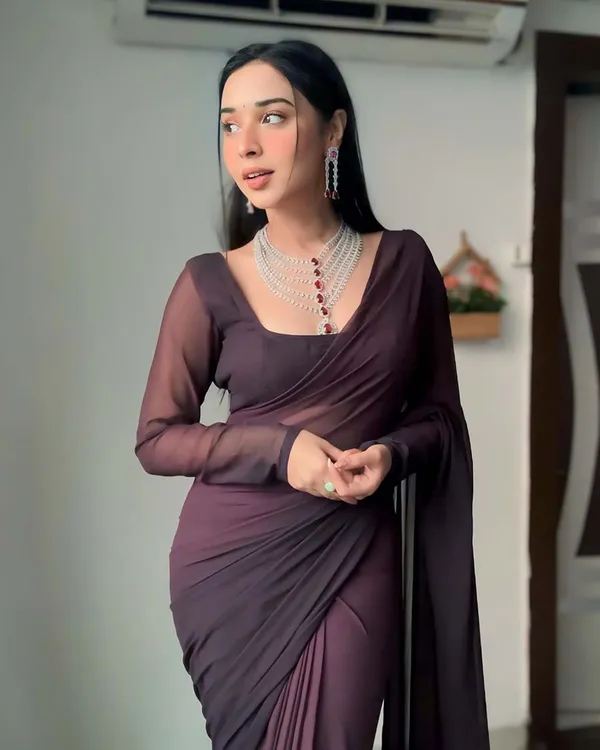 Brown_and_Black_Color_1-Minute_Ready_To_Wear_Georgette_Saree_With_Blouse_Piece