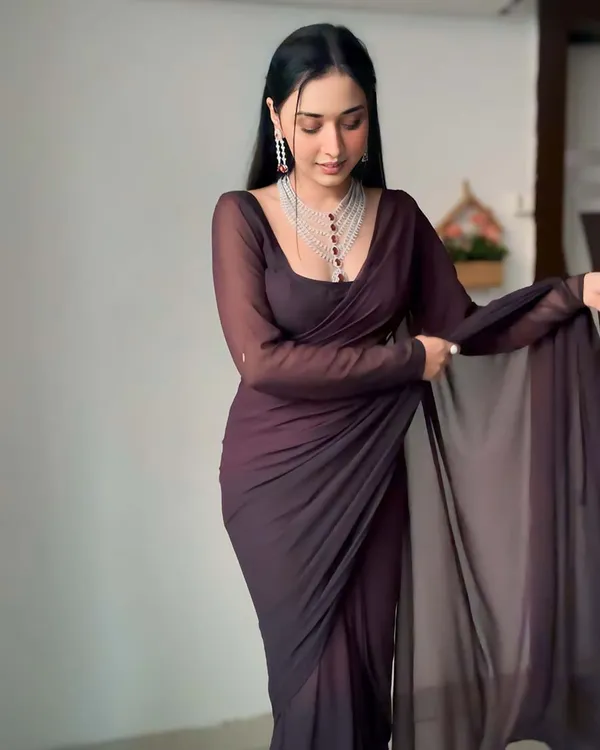 Brown_and_Black_Color_1-Minute_Ready_To_Wear_Georgette_Saree_With_Blouse_Piece