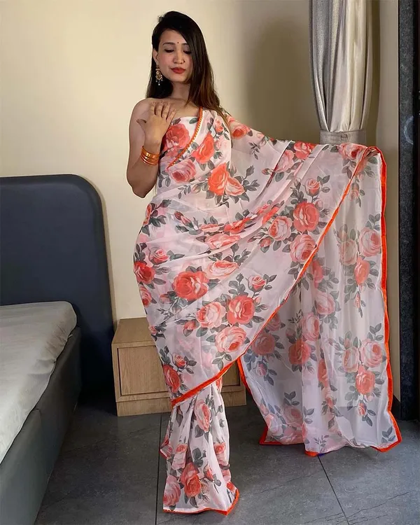 White_Color_1-Minute_Ready_To_Wear_Georgette_Saree_With_Blouse_Piece