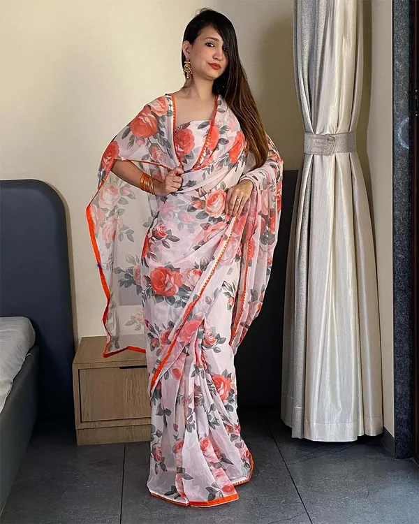 White_Color_1-Minute_Ready_To_Wear_Georgette_Saree_With_Blouse_Piece