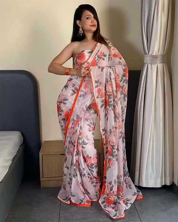 White_Color_1-Minute_Ready_To_Wear_Georgette_Saree_With_Blouse_Piece