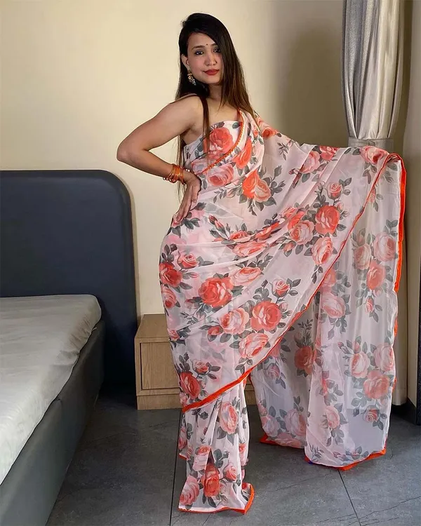 White_Color_1-Minute_Ready_To_Wear_Georgette_Saree_With_Blouse_Piece