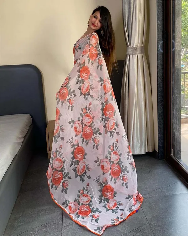 White_Color_1-Minute_Ready_To_Wear_Georgette_Saree_With_Blouse_Piece