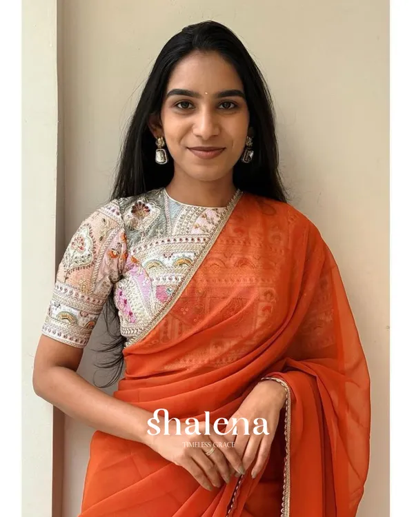 Sizzling_Orange_Georgette_Silk_Saree_With_Embroidery_Work_Blouse_Piece