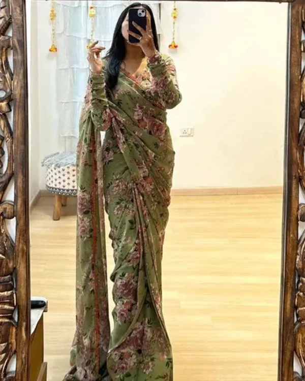 Rust_Color_1-Minute_Ready_To_Wear_Georgette_Saree_With_Blouse_Piece