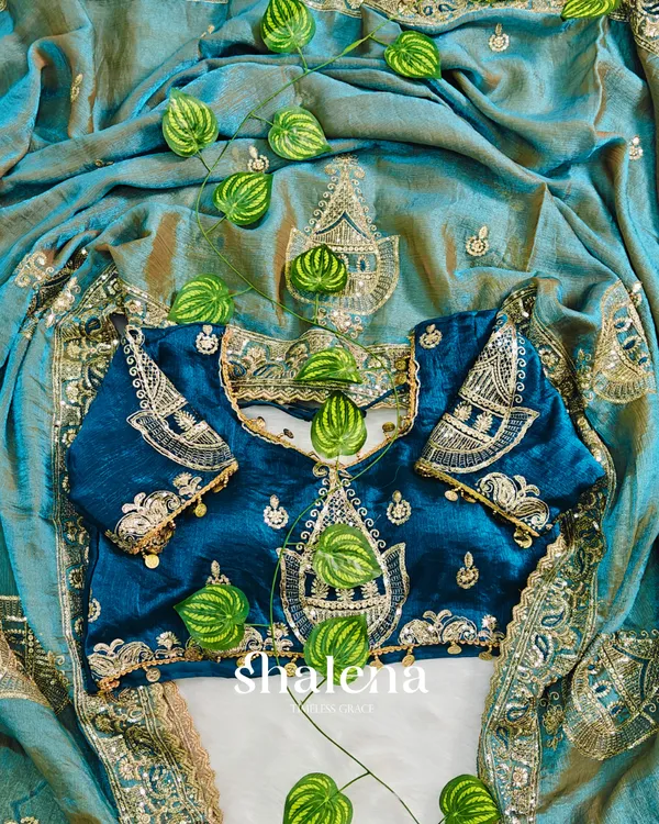 Enigmatic_Sky_Embroidery_Work_Chiffon_Silk_Saree_With_Elaborate_Full_Stitched_Blouse