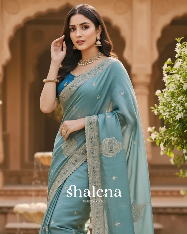 Enigmatic_Sky_Embroidery_Work_Chiffon_Silk_Saree_With_Elaborate_Full_Stitched_Blouse