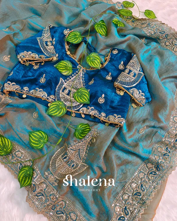 Enigmatic_Sky_Embroidery_Work_Chiffon_Silk_Saree_With_Elaborate_Full_Stitched_Blouse