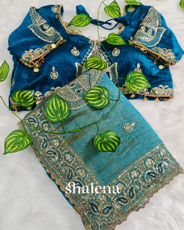 Enigmatic_Sky_Embroidery_Work_Chiffon_Silk_Saree_With_Elaborate_Full_Stitched_Blouse