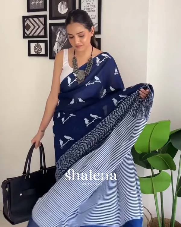 Navy_Mist_-_Navy_Blue_Linen_1-Minute_Ready_to_Wear_Saree_with_White_Blouse_Piece