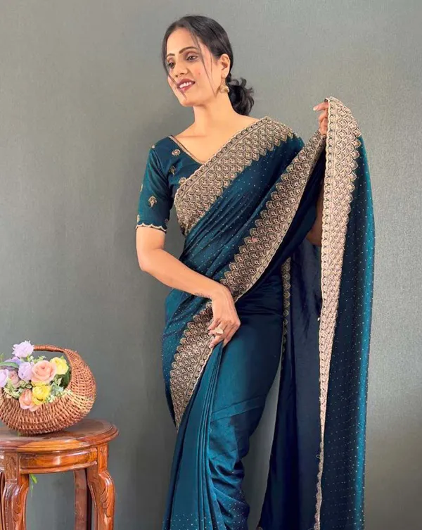 Blue_Color_1_-_Minute_Ready_to_Wear_Vichitra_silk_Saree_with_Unstitch_Blouse_Piece