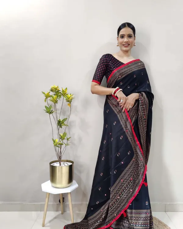 Black_Color_1_-_Minute_Ready_to_Wear_Jute_Silk_Linnen_Saree_with_Unstitch_Blouse_Piece