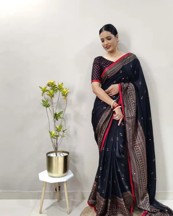 Black_Color_1_-_Minute_Ready_to_Wear_Jute_Silk_Linnen_Saree_with_Unstitch_Blouse_Piece