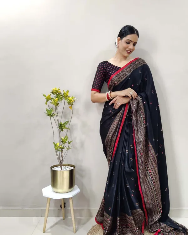 Black_Color_1_-_Minute_Ready_to_Wear_Jute_Silk_Linnen_Saree_with_Unstitch_Blouse_Piece