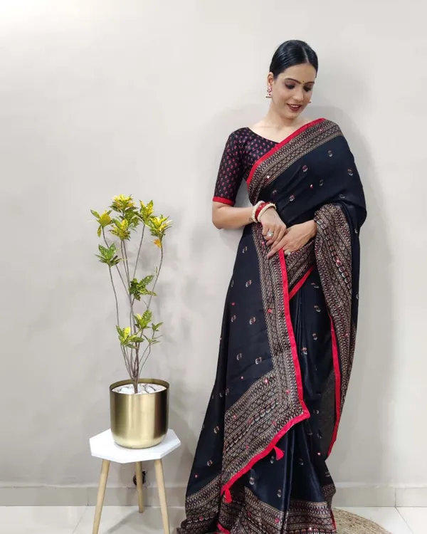 Black_Color_1_-_Minute_Ready_to_Wear_Jute_Silk_Linnen_Saree_with_Unstitch_Blouse_Piece