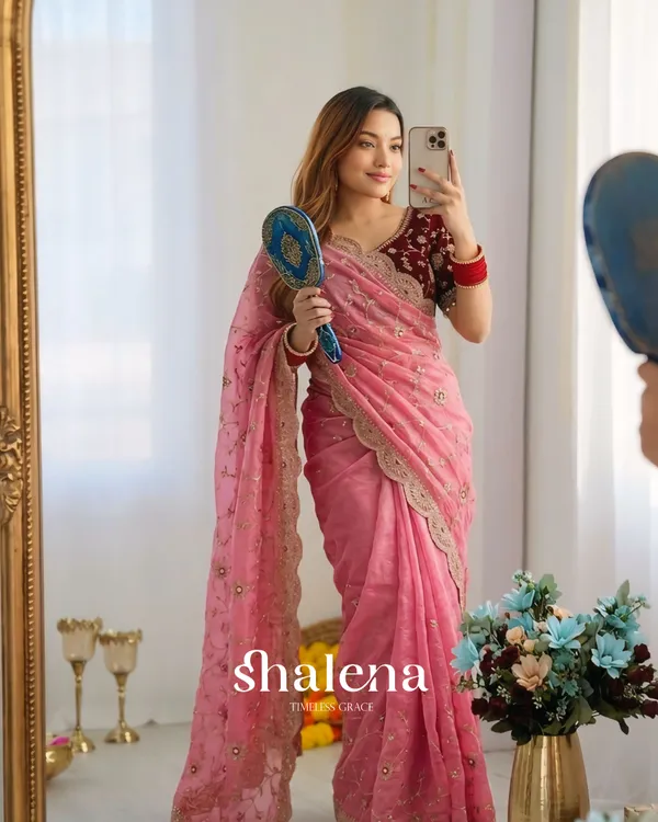 Artistic_Pink_Fendy_Silk_Sequence_Embroidery_Work_Saree_With_Stitched_Blouse