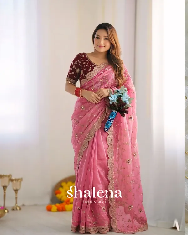 Artistic_Pink_Fendy_Silk_Sequence_Embroidery_Work_Saree_With_Stitched_Blouse