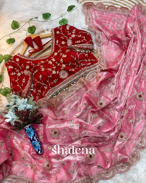 Artistic_Pink_Fendy_Silk_Sequence_Embroidery_Work_Saree_With_Stitched_Blouse