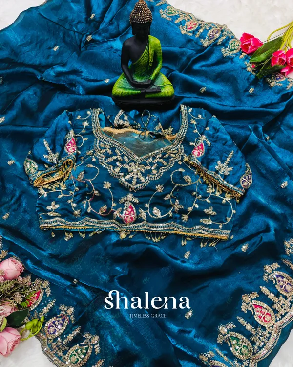 Lovely_Blue_Fendy_Silk_Sequence_Embroidery_Work_Saree_With_Stitched_Blouse