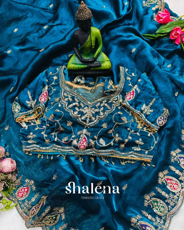 Lovely_Blue_Fendy_Silk_Sequence_Embroidery_Work_Saree_With_Stitched_Blouse