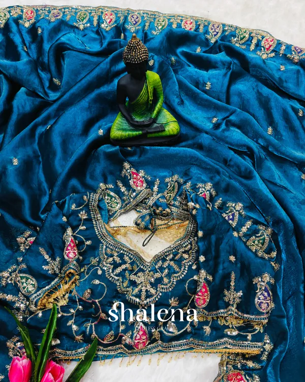 Lovely_Blue_Fendy_Silk_Sequence_Embroidery_Work_Saree_With_Stitched_Blouse