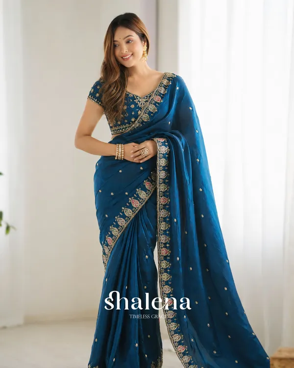 Lovely_Blue_Fendy_Silk_Sequence_Embroidery_Work_Saree_With_Stitched_Blouse