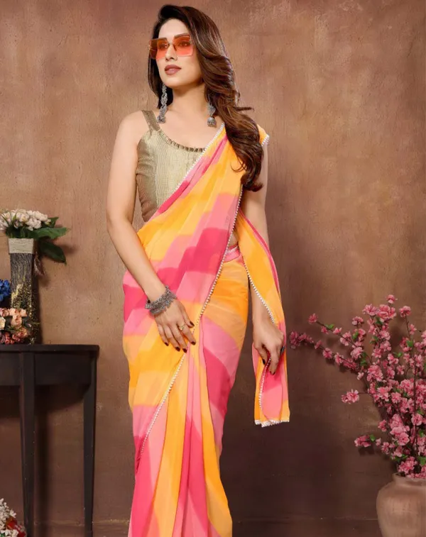 Yellow_&_Pink_Color_1-Minute_Ready_To_Wear_Georgette_Saree_With_Blouse_Piece
