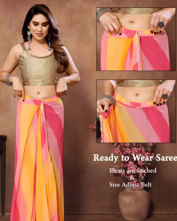Yellow_&_Pink_Color_1-Minute_Ready_To_Wear_Georgette_Saree_With_Blouse_Piece