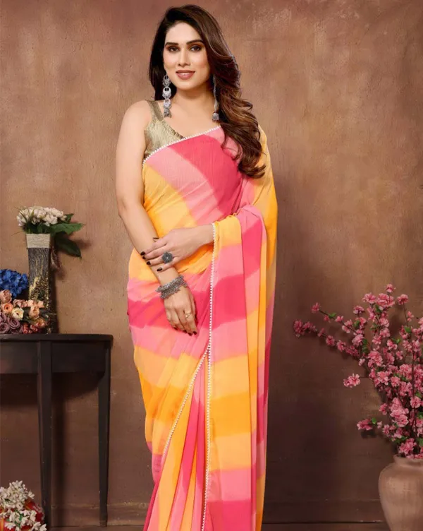 Yellow_&_Pink_Color_1-Minute_Ready_To_Wear_Georgette_Saree_With_Blouse_Piece