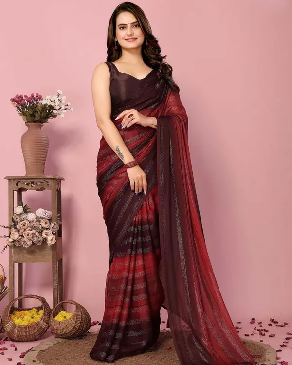 Marron_Color_1-Minute_Ready_To_Wear_Georgette__Saree_With_Blouse_Piece