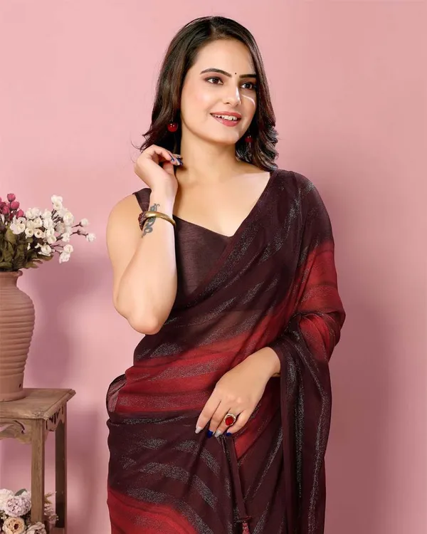 Marron_Color_1-Minute_Ready_To_Wear_Georgette__Saree_With_Blouse_Piece