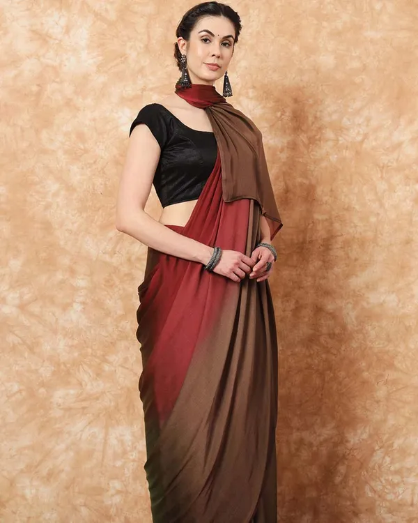Brown_And_Orange_Color_1-Minute_Ready_To_Wear_Naylon_Saree_With_Blouse_Piece