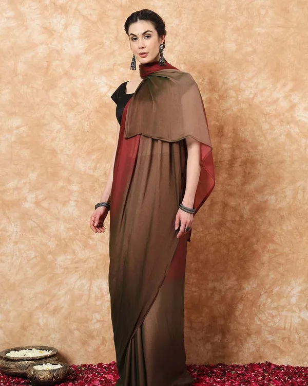 Brown_And_Orange_Color_1-Minute_Ready_To_Wear_Naylon_Saree_With_Blouse_Piece