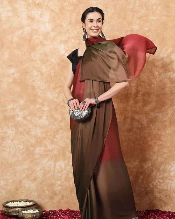 Brown_And_Orange_Color_1-Minute_Ready_To_Wear_Naylon_Saree_With_Blouse_Piece