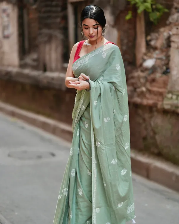 Bottle_Green_Color_Mulmul_Cotton_1_-_Minute_Ready_to_Wear_Saree_with_Pocket_and__Blouse_Piece